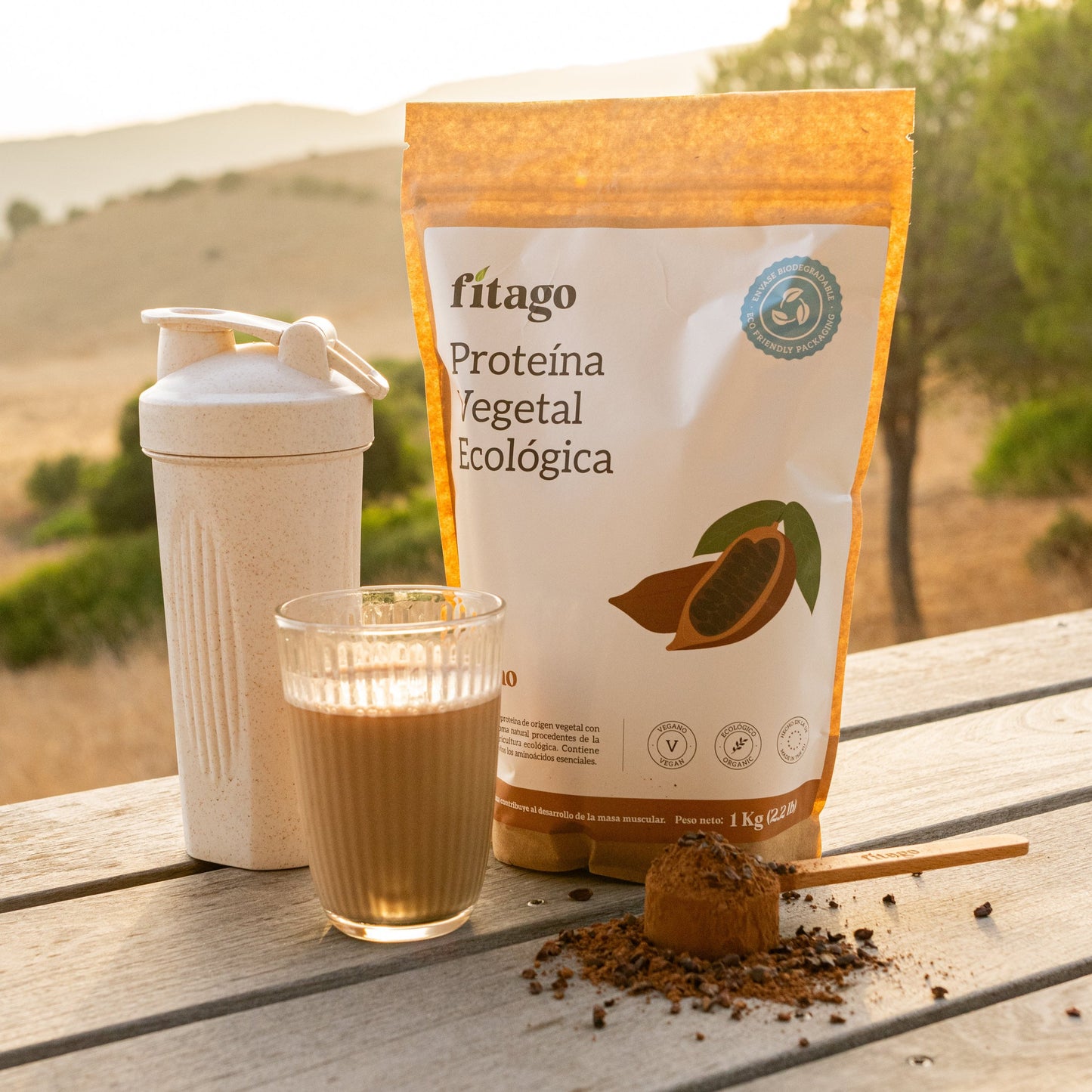 Presentación batido de proteína vegetal sabor chocolate