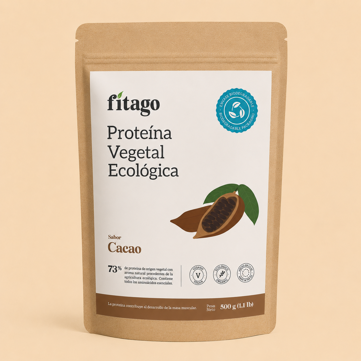 Proteína vegetal biológica 73% - Sabor a cacau