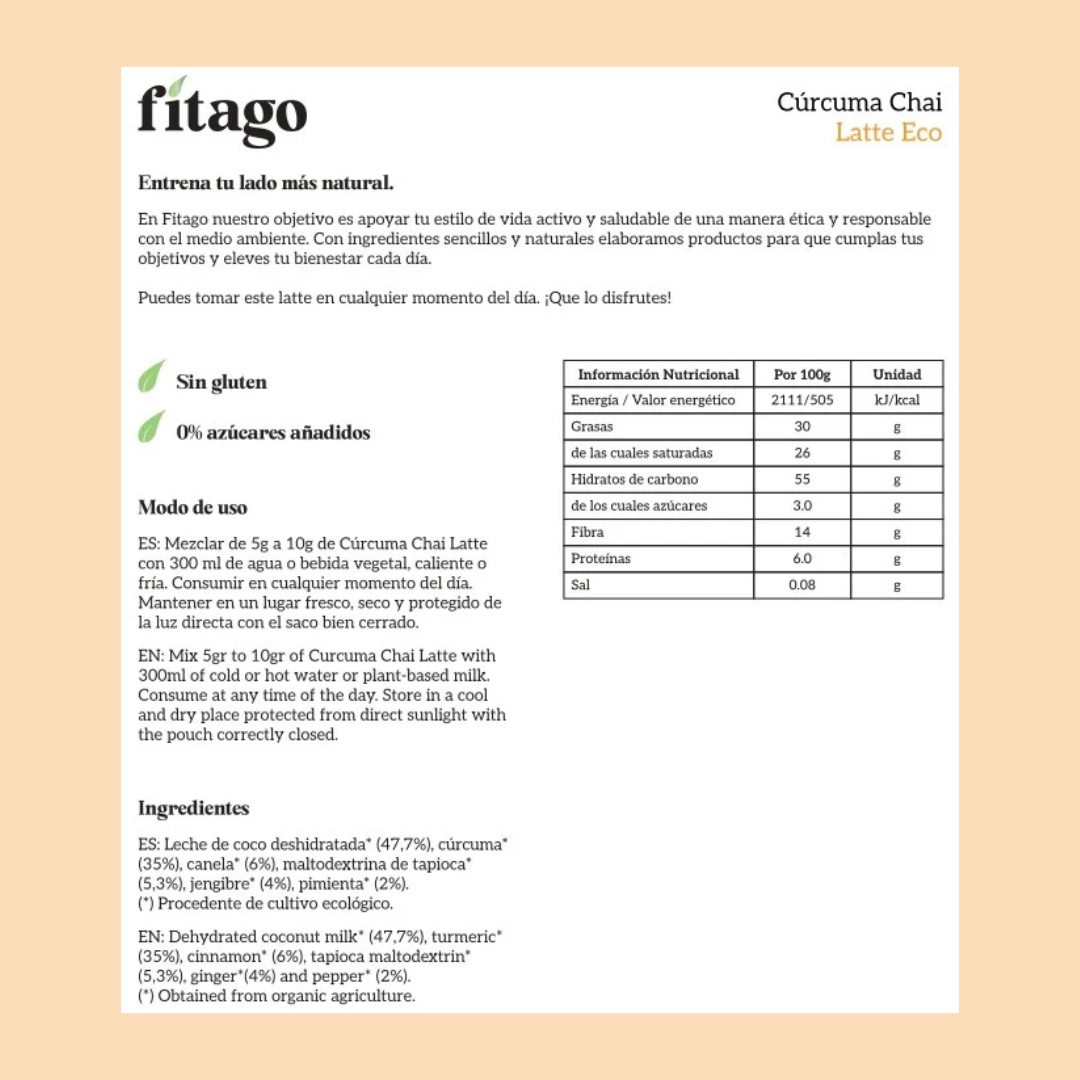 Etiqueta trasera cúrcuma chai latte