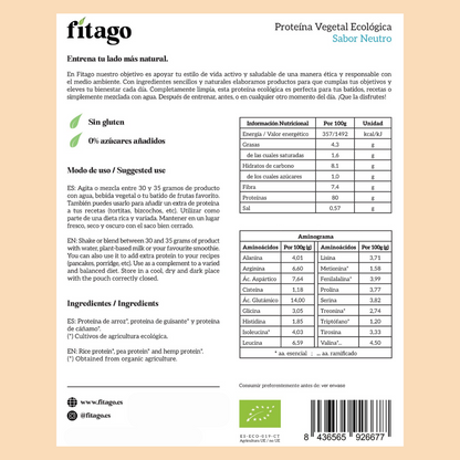 Proteína vegetal ecológica 80% - Sabor neutro