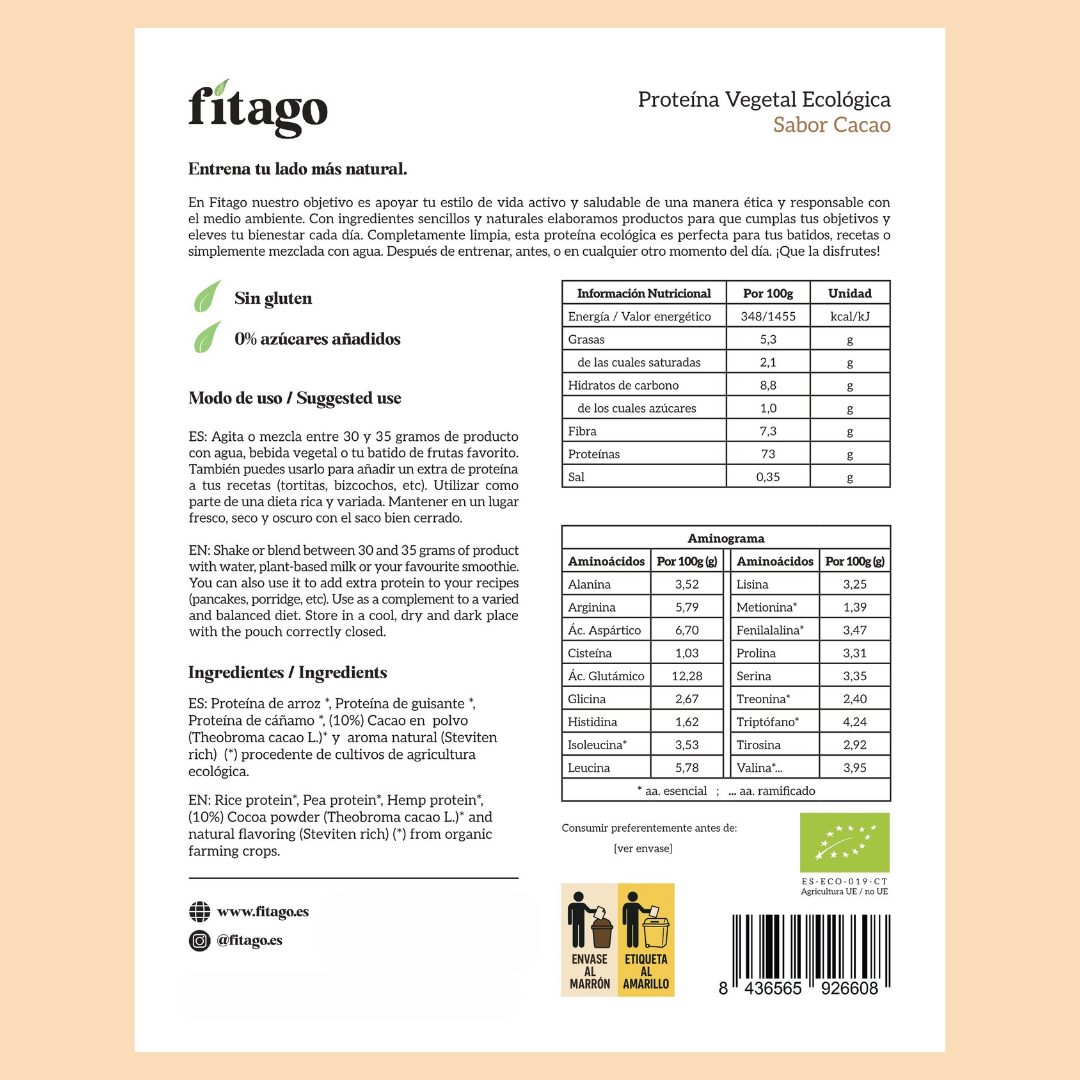 Proteína vegetal ecológica 73% - Sabor cacao