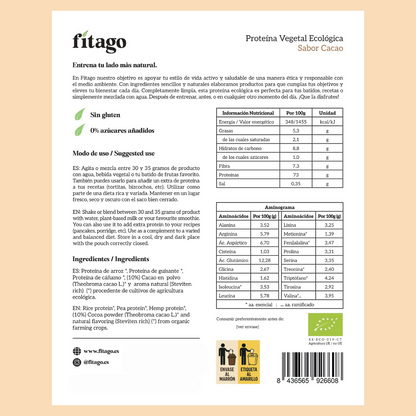 Proteína vegetal ecológica 73% - Sabor cacao