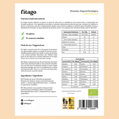 Proteína vegetal biológica 76% - Sabor a Banana