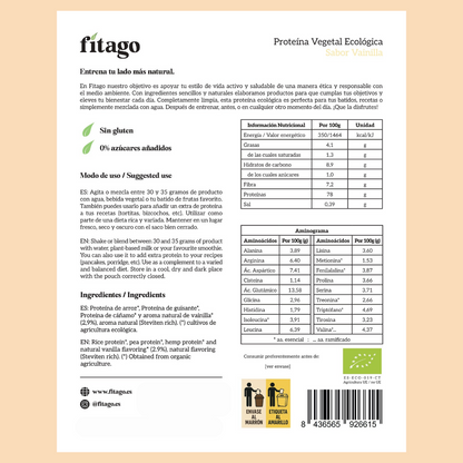 Proteína vegetal biológica 78% - Sabor a baunilha