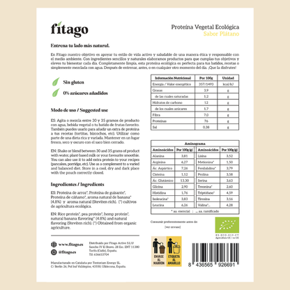 Proteína vegetal ecológica 76% - 1kg Sabor plátano