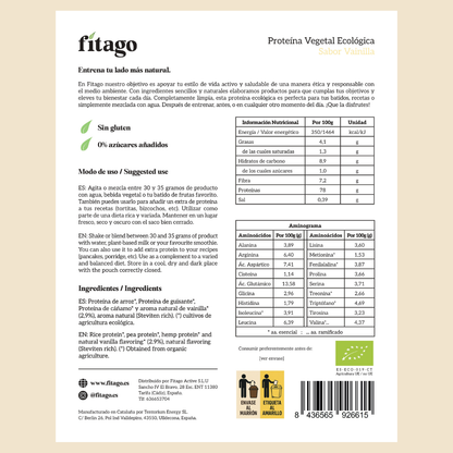 Proteína vegetal biológica 78% - 1kg Sabor a baunilha