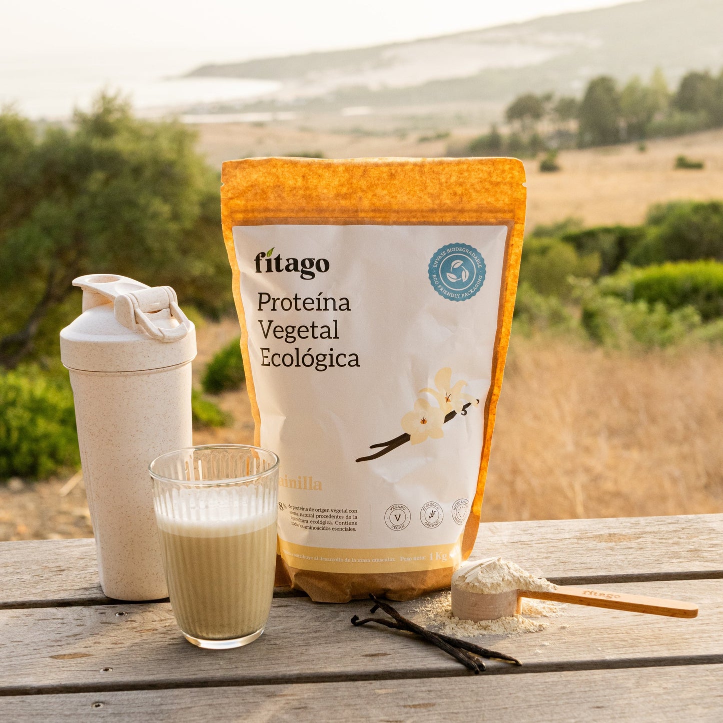 Presentación batido de proteína vegetal sabor vainilla